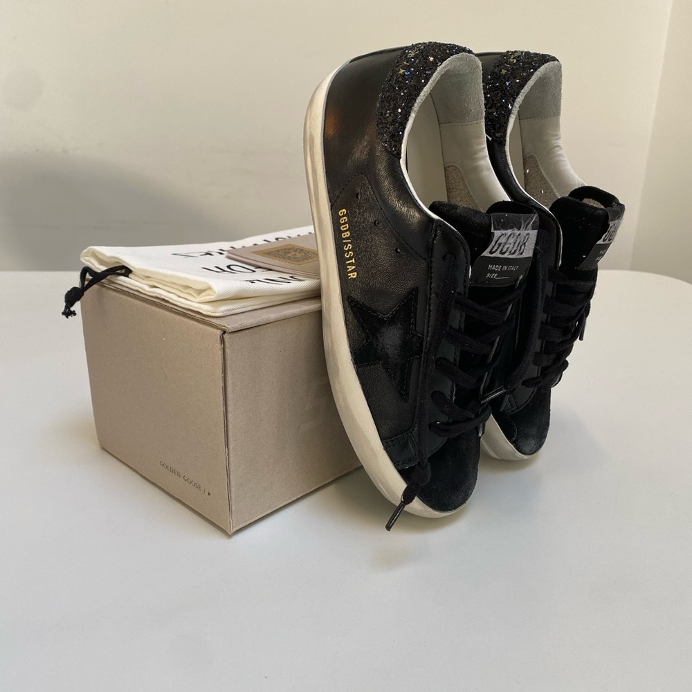 Golden Goose Superstar Sneaker Black Leather/Suede/Glitter sz 36 New in Box - Picture 5 of 15